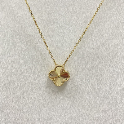 16.54 Inches Alhambra Pendant Necklace 18K Yellow Gold Brand Jewelry