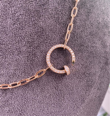 Pure 18K Rose Gold Neklace With Diamonds Real 18K Solid Gold Diamond Jewelry