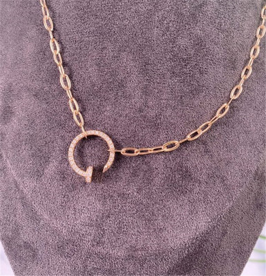 Pure 18K Rose Gold Neklace With Diamonds Real 18K Solid Gold Diamond Jewelry