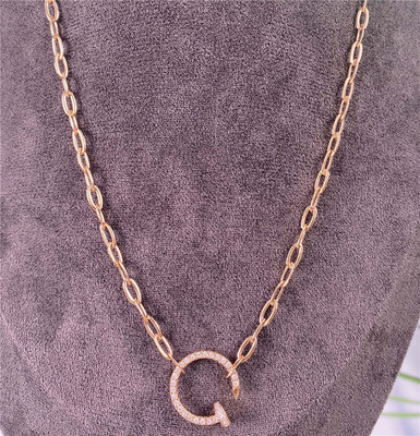 Pure 18K Rose Gold Neklace With Diamonds Real 18K Solid Gold Diamond Jewelry