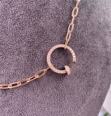 Pure 18K Rose Gold Neklace With Diamonds Real 18K Solid Gold Diamond Jewelry