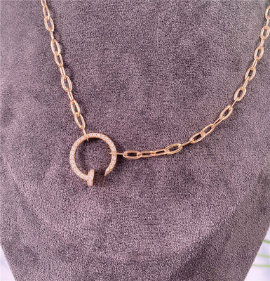 Pure 18K Rose Gold Neklace With Diamonds Real 18K Solid Gold Diamond Jewelry