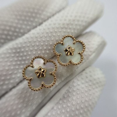 14mm Rose Gold 18k Gold Earrings 2 Stones Gold Diamond Pearl Earrings