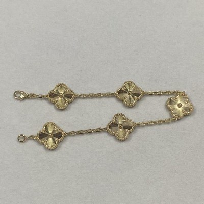 Real 18K 1.5cm  Vintage Alhambra Bracelet 5 Motifs 18k Yellow Gold Malachite