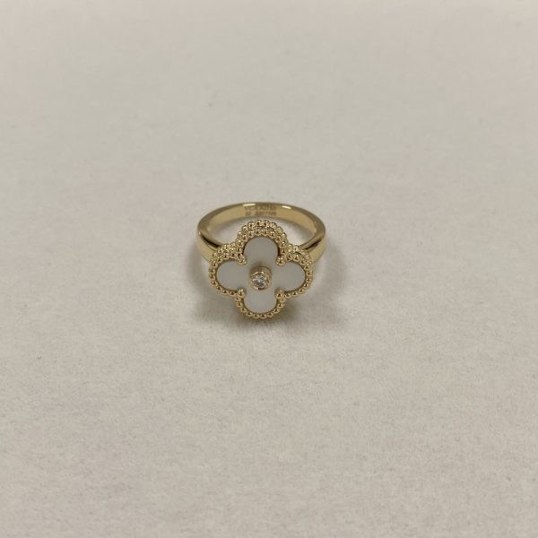 Diamond Yellow Gold 18k Plain Gold Ring Mother Of Pearl Vintage Alhambra Ring